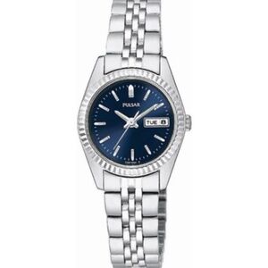 Pulsar PN8001 Women`s Dress Silver-tone Band Day/date Blue Dial Watch